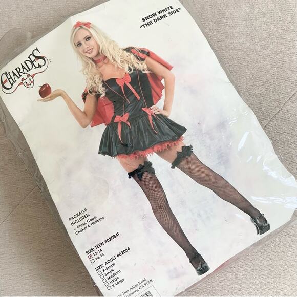 Charades Darkside Snow White Gothic Black Red Mini Dress Costume NEW Teen 12-14 - Picture 10 of 11
